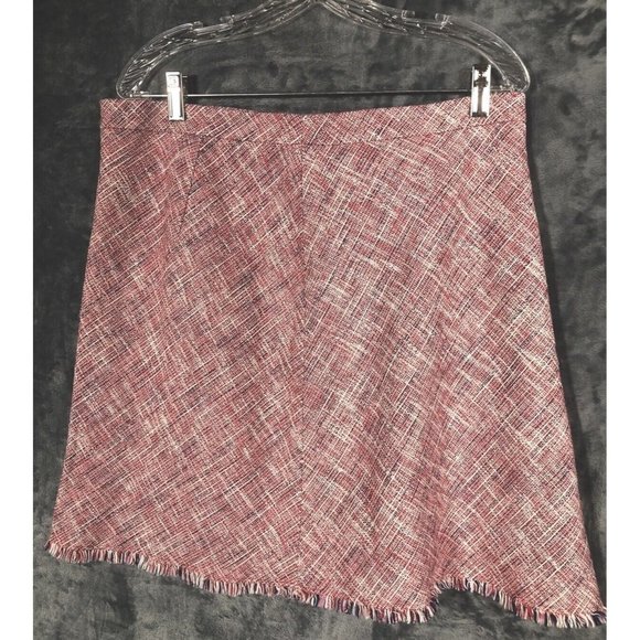 Banana Republic Womens Tweed Pink Fringe A Line Lined Skirt Faux Wrap Size 12 - Picture 3 of 7